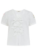 Sugarhill Brighton White Bow & Embroidered Puff Sleeve Top