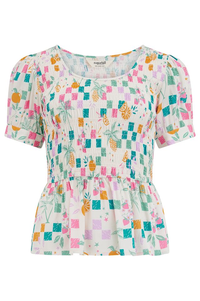 Sugarhill Brighton Mixed Fruit Checkerboard Shirred Top