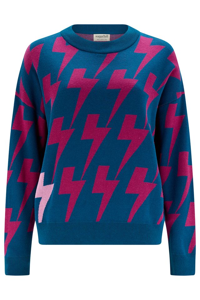 Sugarhill Brighton Teal Blue & Pink Lightning Bolt Jumper